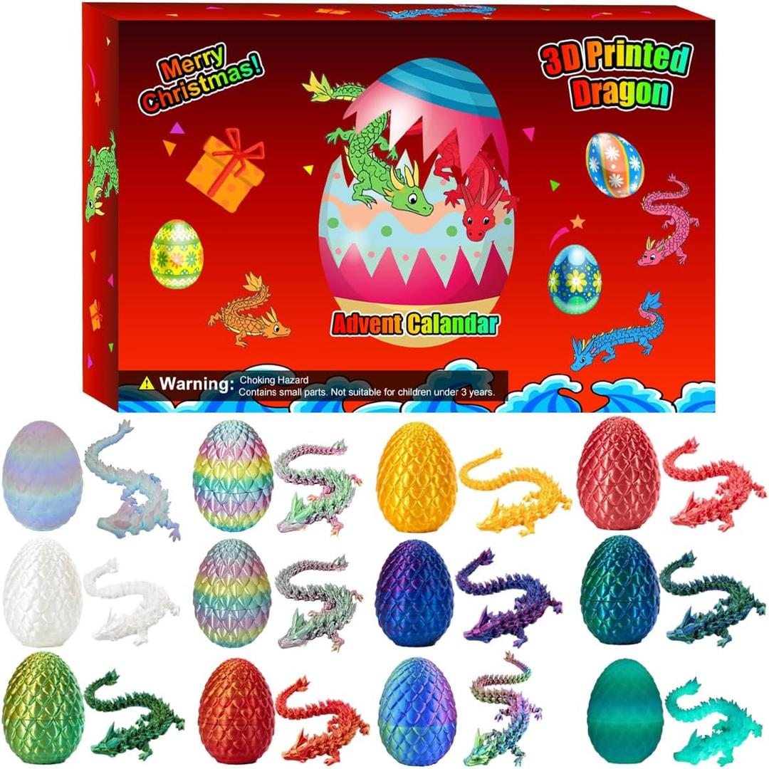 Advent Calendar 2025, 3D Printed Dragon Eggs with Dragon Inside, Christmas Gifts for Child, Fidget Toys for kids, 3D Printed Animals Collectibles for Adults Teens Kids