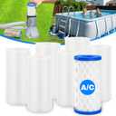 6 Pack Universal Pool Filters for Type A Type C or III Cartridge Pump, Reusable Pool Filter Type A/C for AboveGround Swimming Pools&SPAIncludes 1 Removable Cartriaqe and 6 Replacement Filter Papers)