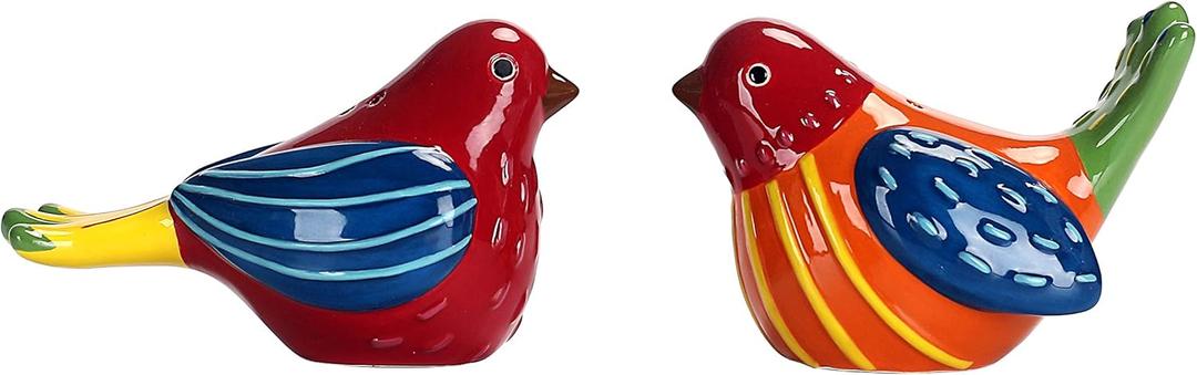 Bico Red Spring Bird Salt and Pepper Shaker Set, Handpainted, Dishwasher Safe, House Warming Wedding Anniversary Birthday Christmas Gift