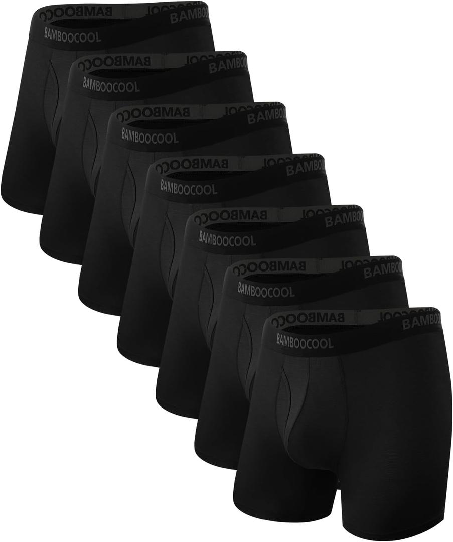 BAMBOO COOL Men's Underwear Breathable Boxer Briefs with Fly Moisture-Wicking Lightweight Underwear 7-Pack L