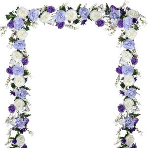 DearHouse 2Pack Artificial Peony Flower Garland - Silk Peony Garland with Purple White Flowers for Wedding Party Table Decoration, 6ft/Strand (White&Purple&Dark Purple)