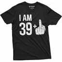 Funny Birthday T-Shirt  "I Am 39+" with Middle Finger Graphic ,Size XL , Black