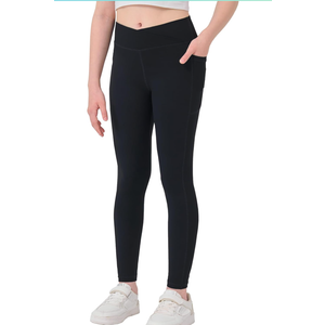 MEJING Pants, Kids Athletic Leggings with Pockets, Teen Girls Dance Running Workout Leggings, 4 XL