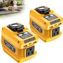 2 Packs 220W Power Inverter Compatible with Dewalt 20V Battery (Battery Not Included), DC 20V to AC 110V Portable Power Station, 400LM LED Light, 1 AC Outlet, 2 USB & 1 TypeC Fast Charging (Yellow)