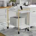 Martha Stewart Liam 2-Tier Mobile Office Storage and Printer Cart in White with Polished Brass Frame