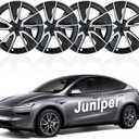 Upgraded 2025 Model Y Juniper Wheel Covers for Tesla Accessories 2025 19 Inch Rim Protectors (Set of 4) with Enhanced Elasticity Wheel Cover Replacement (Silver+Black)