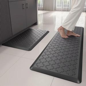 Kitchen Mats for Floor 2 Piece - Anti Fatigue Mats for Kitchen Floor - Non Slip Cushioned Rugs for Standing, Office, Sink, Laundry, Black (17-1/3" x 29" + 17-1/3" x 47")