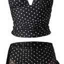 Floerns Women's 3 Piece Polka Dots Tankini Sets Backless Halter Swimsuit Layered Ruffle Bathing Suit (Black, M)