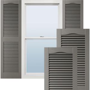 14 1/2"W x 59"H Lifetime Vinyl, TailorMade Cathedral Top Center Mullion, Open Louver Shutters, w/Shutter-Loks (Per Pair), Tuxedo Grey