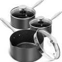 MICHELANGELO Hard Anodized Saucepan Set with Lids, Nonstick Saucepan with Pour Spouts & Strainer Lid for Easy Pour, Granite Derived Coating Sauce Pot Set - 1.5QT & 2QT &3QT Induction Sauce Pans