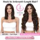 ALXNAN Clip in Long Wavy Synthetic Hair Extension 24 Inch Deep Chocolate Brown with Reddish Brown Highlights 4PCS Thick Hairpieces Fiber Double Weft Hair for Women