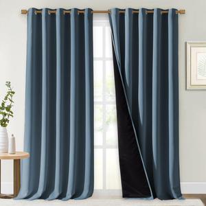 NICETOWN 100% Blackout Curtains for Windows, Pack of 2, 70" W x 108" L, Smoky Blue, Super Heavy-Duty Black Lined Total Darkness Drapes for Bedroom, Privacy Assured Window Treatment for Patio