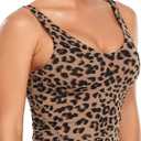 Oalka Sports Bra Womens Longline Padded Crop Tank Yoga Bras Workout Fitness Top Khaki Leopard L