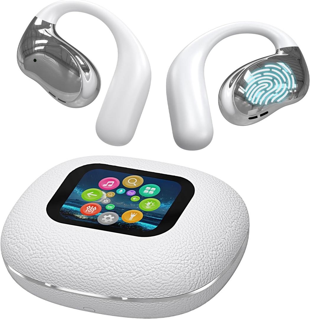 Piluyaa Open Ear Earbuds Ultra Comfort Wireless Bluetooth 5.4 Headphones Over The Ear Earbuds with Intelligent Touch Screen EarHooks IPX7 Waterproof Bone Conduction Earphones for Fitness Sports-White
