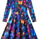 Funnycokid Girls Dress Size 8-9 Long Sleeve Butterflies Kids Neon, L