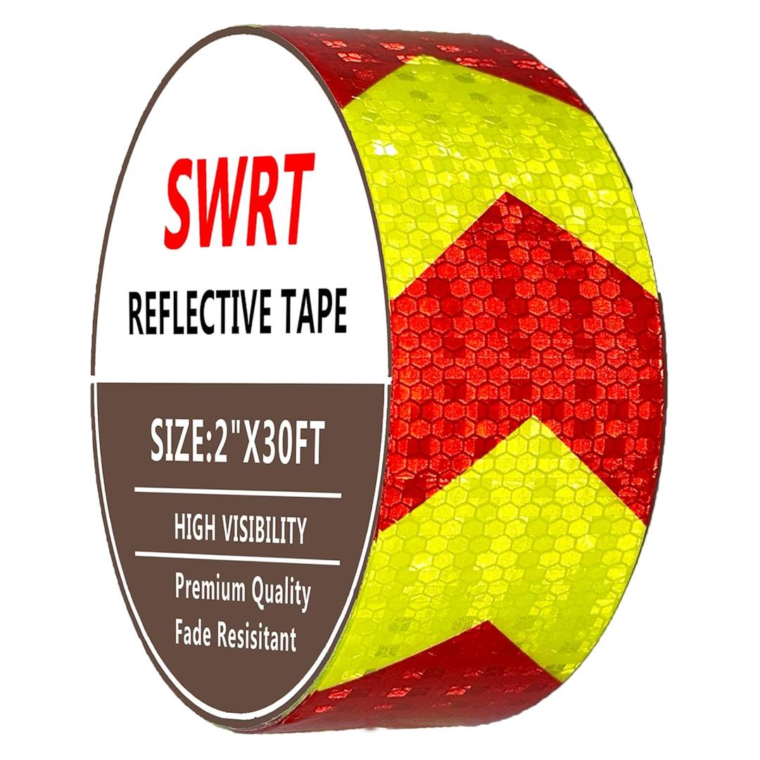 SWRT Reflective Tape Outdoor Waterproof, 2" x 30 FT Red & Yellow Reflective, Shining Star Heavy Duty Strong Adhesive Hazard Caution Safety Warning Conspicuity Tape for Trailer