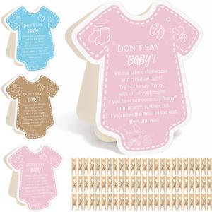 2 x Gueevin Pink 50 Pcs Don't Say Baby Shower Game Clothespin with Sign