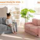 MAXYOYO Extra Wide Kids Bean Bag Chair, Comfy Faux Fur Bean Bag Sofa with Filler, Upholstered Floor Sofa with Pillows and Armrests, Lazy Floor Chair Couch for Boys and Girls, Striped Pink, 2-Seats
