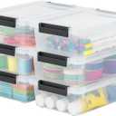 IRIS USA Storage Bins with Lids |Made in USA| 2 Qt - (6-Pack) - Clear/Black | Sensory Craft Organizers, Plastic Clip Box Totes, Flat Containers for Organizing Paper, Office, Art & Study Supplies