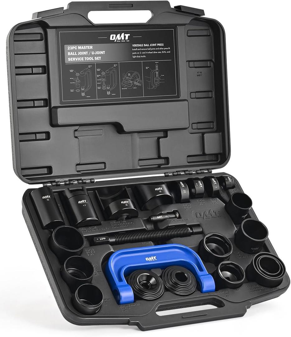 Orion Motor Tech Ball Joint Removal Tool Kit, 23pc Ball Joint Press & U Joint Removal Kit with Sockets and Universal Adapters, Heavy Duty Ball Joint Tool Set for Most 2WD 4WD Cars Trucks SUVs, Black