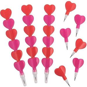 Chinco 24 Pieces Valentine's Day Pencils Stackable Pencils Plastic Heart Pencils Stacking Colored Pencils for Kids Red Pink Stacking Point Kids Pencils Birthday Party Supplies School Fun Equipment