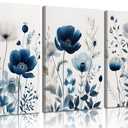 3Pcs Flower Canvas Wall Art Navy Blue Wildflower Wall Decor Pictures Modern Watercolor Boho Botanical Floral Posters Prints for Bedroom Living Room Home Decoration 16x24in