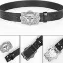 UTOWO Rodeo Western-Longhorn-Bull Cowboy-Belt for Women-Men Bull-Floral-Embossed PU-Leather Cowgirl Waist Belt for Jeans (Black)