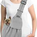 SlowTon Dog Carrier Sling - Thick Padded Shoulder Strap Adjustable Dog Carriers for Small Dogs, Puppy Carrier Purse for Pet Cat with Front Zipper Pocket Safety Belt Machine Washable (Light Gray, M)