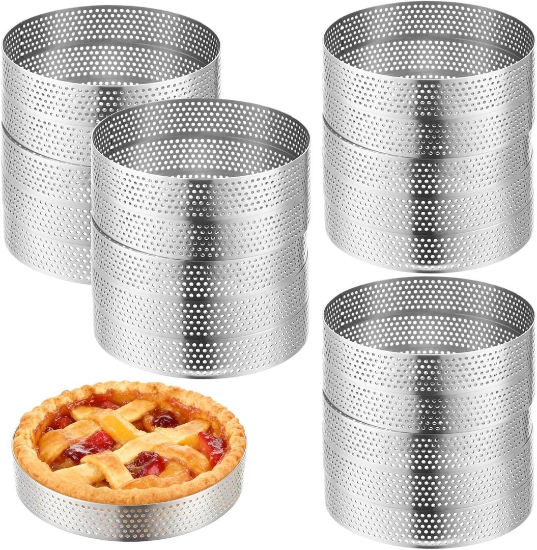 20Pcs Perforated Tart Rings, 3.9 x 0.8 in Round Stainless Steel Tart Rings for Baking, Metal Round Cake Ring, English Muffin Ring for Mousse, Tart, Pastry