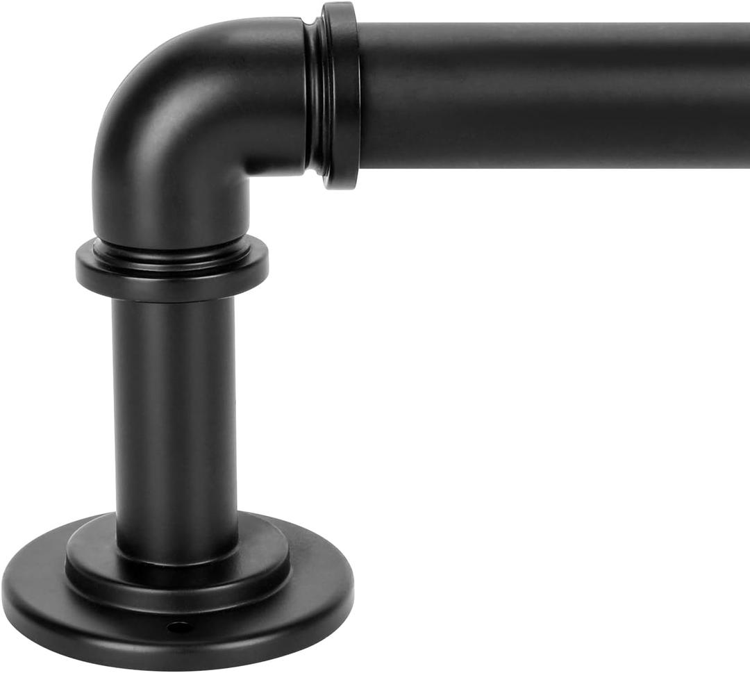 OLV Black Industrial Curtain Rods for Windows 66 to 120 Inch(5.5 to 10 Feet), 1 Inch Diameter Blackout Wrap Around Adjustable Heavy Duty Window Drapery Rods, Indoor and Outdoor