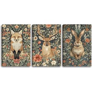 SIXWOOD William Morris Forest Animal Canvas Wall Art 3-Piece, 16"x24" Each
