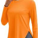 MAGCOMSEN Women's Sun Shirts UPF 80+ Long Sleeve Quick Dry Workout Tops | Moisture-wicking, Sun Protection, UV Protection, High Side Splits, Soft, Lightweight, Athletic, Running, Hiking, Yoga, Golf (Orange, L)