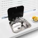 RV Sink Stainless Steel Kitchen Hand Wash Basin Sink with Folded Faucet Tempered Glass Lid Washbasin for Camper Trailer Caravan (Sink with Faucet U)