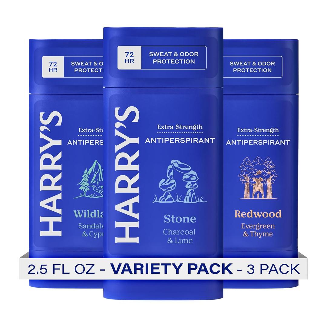 Harry's ExtraStrength Antiperspirant Deodorant, Sweat & Odor Control Antiperspirant for Men, Variety Pack  Stone, Redwood, Wildlands, 2.5 oz Pack of 3