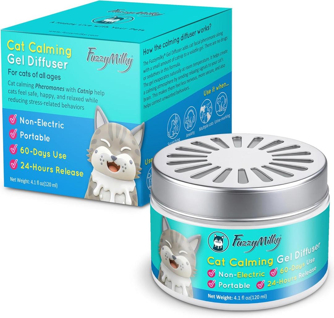 Cat Pheromone Calming Diffuser Gel, Unplugged Cordless Cat Calming, Anxiety Relief, Lasting 2 Months, Adjustable for Home,Car Travel, Scratching,Urine Marking(120 ml, 4.1 fl oz)
