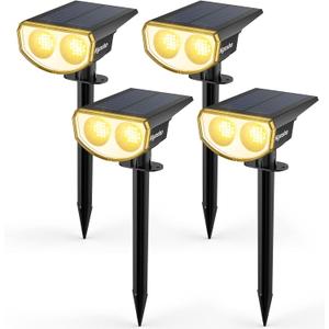 Kyosho Solar Outdoor Lights Waterproof IP67, 38 LEDs Solar Spot Lights Outdoor, 2-in-1 Landscape Spotlight with 3 Modes for Lawn, Pathway, Yard, Pool, 4 Pack (Warm)