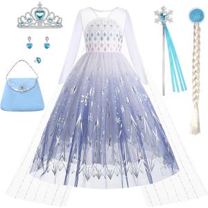 Princess Dress for Girls Snow Queen Costume Toddler Fancy Dress up Outfit Halloween Birthday Party White (5-6 Years)