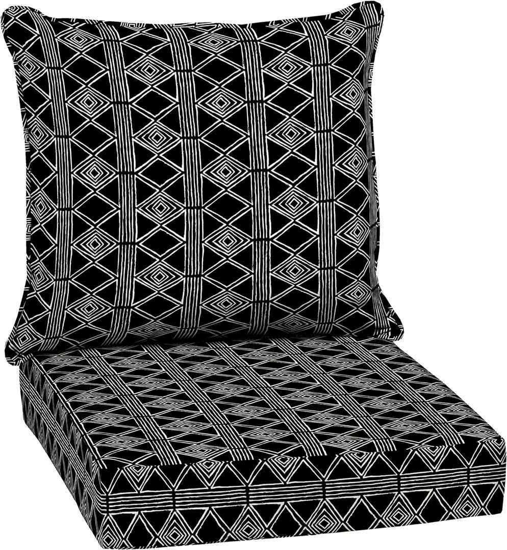 Arden Outdoor Deep Seat Cushion Set, 24 in x 24 in, Weather-Proof, Rain-Proof, Fade Resistant Patio Cushion for Chair, Sofa, and Couch Black Global Stripe