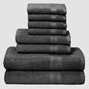 UTOPIA Set of 8 Towel Set 100% Ring Spun Cotton, 2 Bath Towels 27x54, 2 Hand Towels 16x28 and 4 Washcloths 13x13 - Ultra Soft Highly Absorbent Machine Washable Hotel Spa Quality - Charcoal Grey