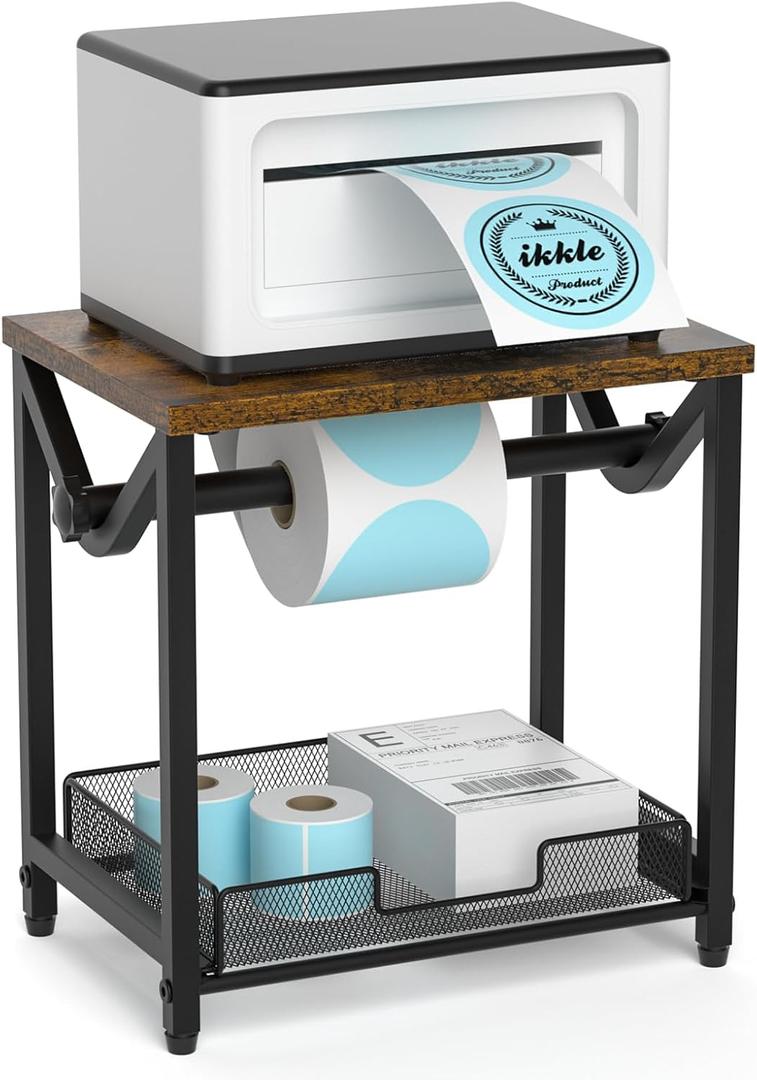 ikkle Label Holder for Rolls and Fanfold Labels, Wooden Thermal Label Holder for Desktop Label Printer, Shipping Label Holder for Thermal Printer Accessory, Ideal for Home, Office, Small Businesses (Rustic)