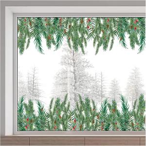 GORGECRAFT Winter Christmas Pine Leaves Window Clings Reusable Xmas Pine Cones Static Non Adhesive Window Sticker Double-Sided Summer Removable Decor Glass Door Covering Film for Stairway Home Office