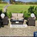 4PCS Outdoor Rattan Furniture Set Cushioned Sofa Armrest Chair Lower Shelf Brown Overall Dimension: Single Sofa: 26'' (L) x 24'' (W) x 28.5'' (H) Loveseat: 49'' (L) x 24'' (W) x 28.5'' (H) Coffee Table: 36'' (L) x 21.5'' (W) x 17'' (H)
