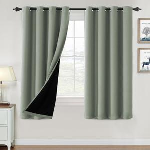 H.VERSAILTEX 100% Blackout Curtains for Bedroom Thermal Insulated Blackout Curtains 63 inch Length Heat and Full Light Blocking Curtains for Living Room with Black Liner 2 Panels Set, Cyan