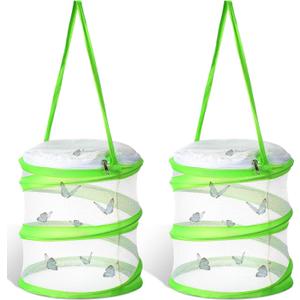 Sherr 2 Pcs Mini Butterfly Habitat Cage Clear Mesh Butterfly Net Cage Container Foldable Terrarium, 6.2x7.1inch (Green)