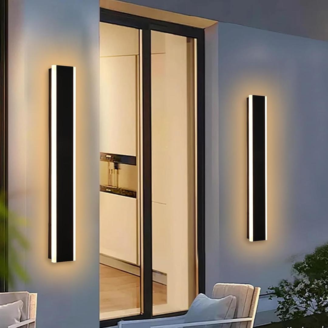 Yaohong 2 Pack 32inch LED Outdoor Wall Linear Lights, Modern Black 3000K-6000K Dimmable Exterior Lighting Fixtures Patio Light, IP65 Waterproof Outdoor House Lights Wall Mount for House Courtyard