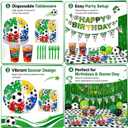 Soccer Party Supplies for 24 Guests, Soccer Birthday Decorations Set with Plates Cups Napkins Tablecloth Balloons Banner & Cutlery, Soccer Theme Party Decorations for Game Day Sports Celebration