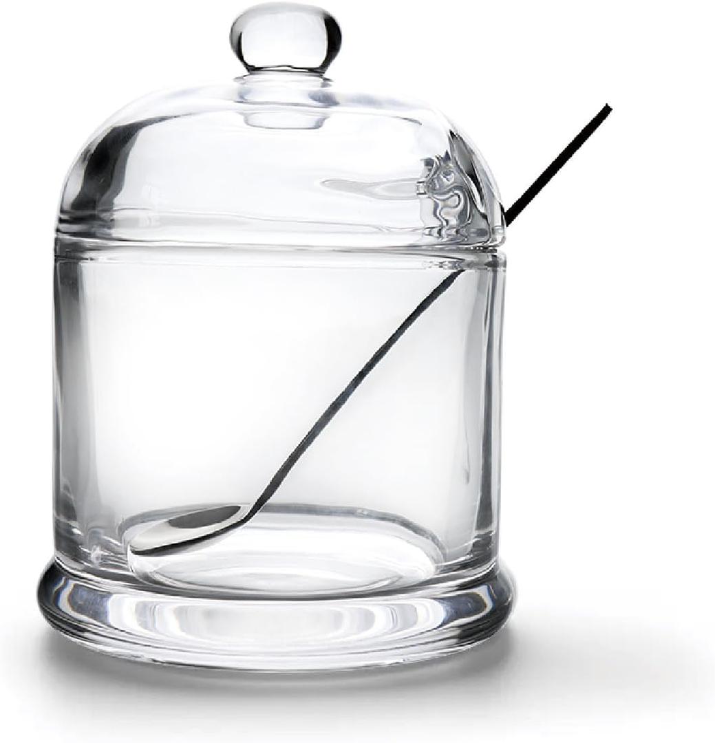 HillSpring Thick Glass Salt Cellar with Stainless Steel Spoon, Clear Container for Kosher, Sea, Himalayan Salt, Sugar, Pepper, Heavyweight Spices Jar, 10 oz (1, Transparent, Medium)