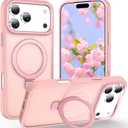 Magnetic for iPhone 17 Pro Max Case with Ring Stand, [10 FT Drop Protection] [Velvety Touch] Slim Translucent Matte Back Shockproof Phone Case for iPhone 17 Pro Max 6.9'', Pink