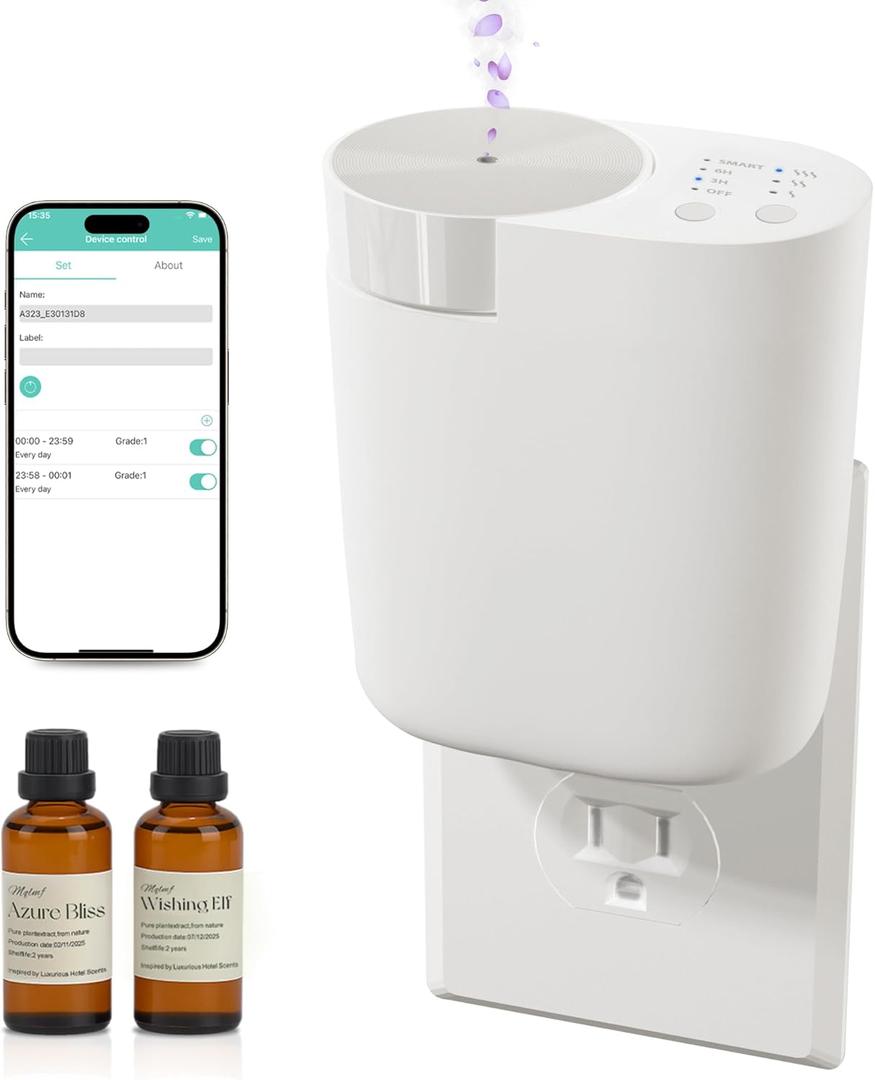 Plug in Diffuser - 800 Sq Ft,No Wobble Design,Secure Wall Fit,Timer Control&Scent Intensity Button,Bluetooth APP,Waterless Scent Diffusers Home,Essential Oil Plug in Wall Diffuser  White