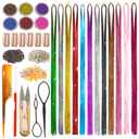 12 Colors Hair Tinsel Kit with Tools Highlights Sparkling Fairy Hair with Glitter Powder Tinsel Hair Extensions for Women Christmas Cosplay Party Halloween Daily Use (48 Inch Pack of 12Pcs)